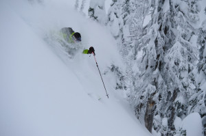 Mtn guide Evan Miller deep in his office, Valhalla Mountain Touring BC